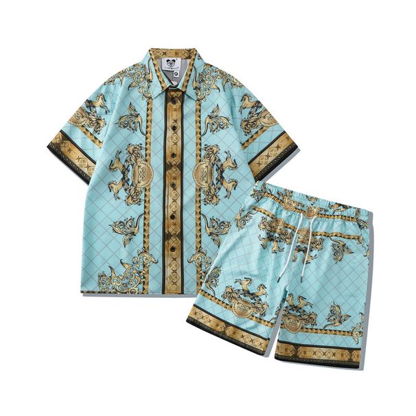 Männerkleeder High Street Ral Kostüm Palaisstil Volldrock Retro Hemd Casual Cardigan Shorts Matching Männer_voghion.com