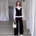 Damenbekleidung, einfarbig, V-Ausschnitt, schmale Passform, All-Match-Weste, Hose, zweiteiliges Set_voghion.com