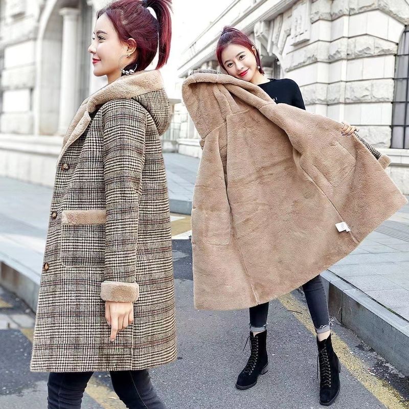 Neie Stil Koreanesch Editioun Taille Kariert Mantel Mantel Slim Fit Iwwerknéi Wollmantel Dammen Laang Moud Dammen Hierscht_voghion.com