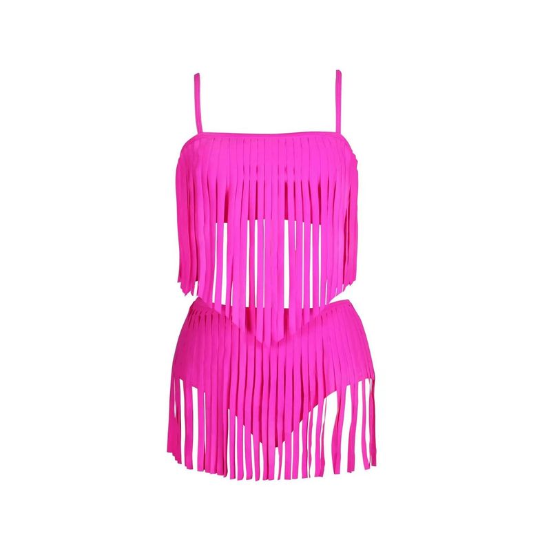 European and American sexy split body solid color swimsuits, women's sexy tassels, fashionable beach clothes_voghion.com