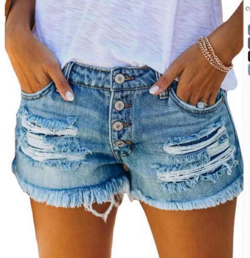 Damenbekleidung Zerrissene Quaste Denim Shorts Hose_voghion.com