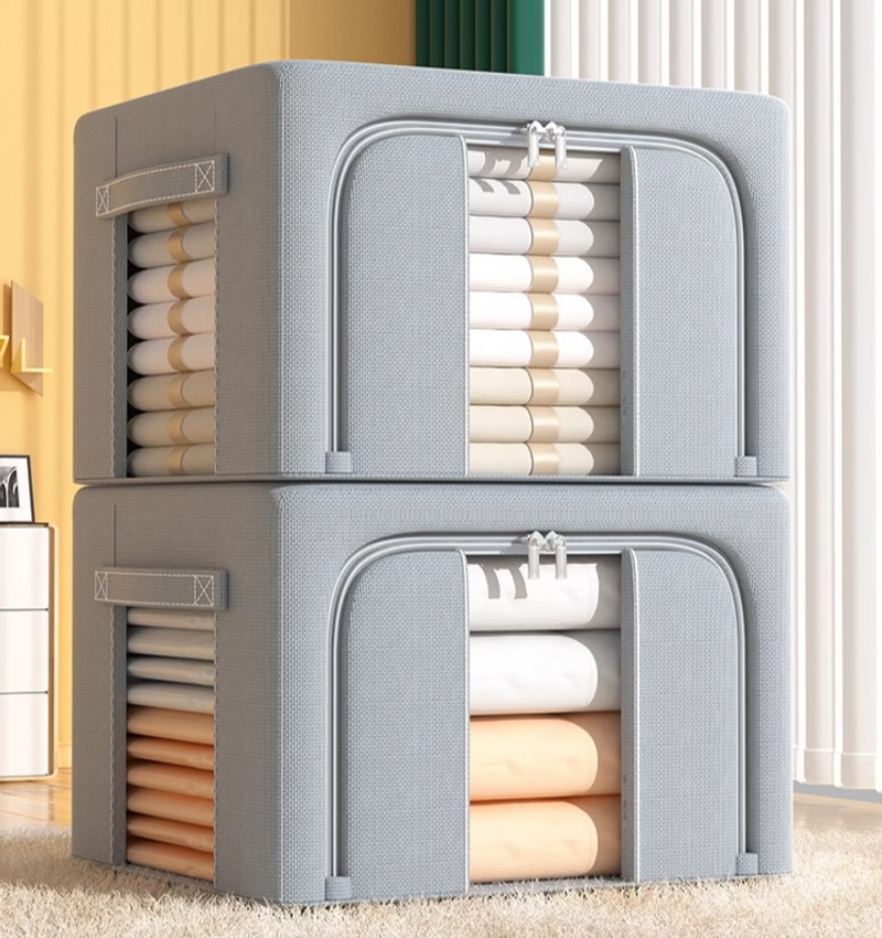 Caja de almacenamiento de ropa plegable multifuncional de tela Oxford, grande y fácil de usar, para guardarropa, Baina Box_voghion.com