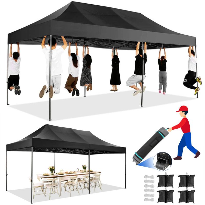 10x20 Heavy Duty Pop Up Canopy Tent With 6 Sidewalls Easy Up Commercial Outdoor Canopy Wedding Party Tents All Season Wind & Waterproof Gazebo_voghion.com