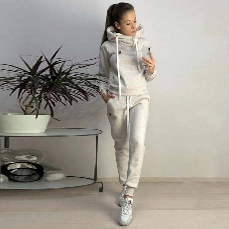 Women's Fleece Letter Print Hoodie Set – Cozy Pullover & Jogger Pants (S-XXXL, 4 Colors)_voghion.com