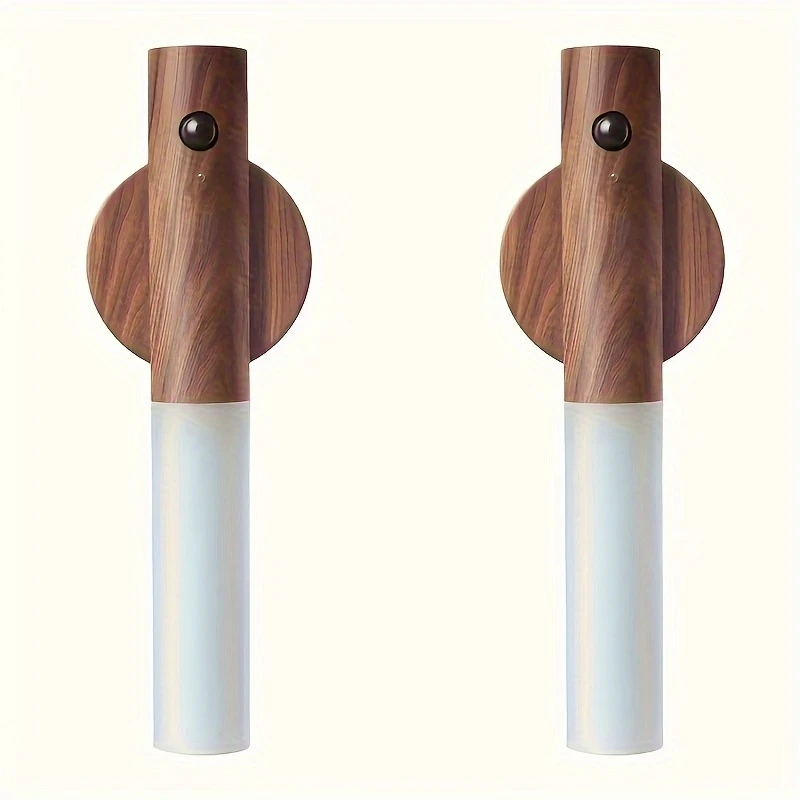 2pc Walnut Night Lights, Induction Night Lights, Suitable For Nightstand And Wardrobe._voghion.com