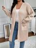 Oversized Longline Cardigan With Pockets – Relaxed V-Neck Open Front Knit Coat (Beige, Black, Brown, 0XL-3XL)_voghion.com