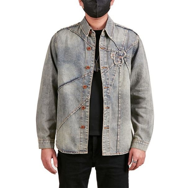 Pánské oblečení Nové pánské džínové tričko s dlouhým rukávem Pánské pracovní oblečení Ležérní tričko Velká velikost Bunda Tričko_voghion.com