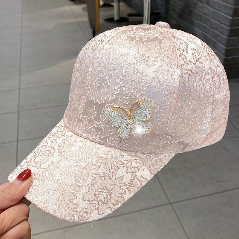 Spring/Summer 2022 Water Diamond Butterfly Gold Silk Cotton Women's Baseball Hat Sunscreen Breathable Duck_voghion.com