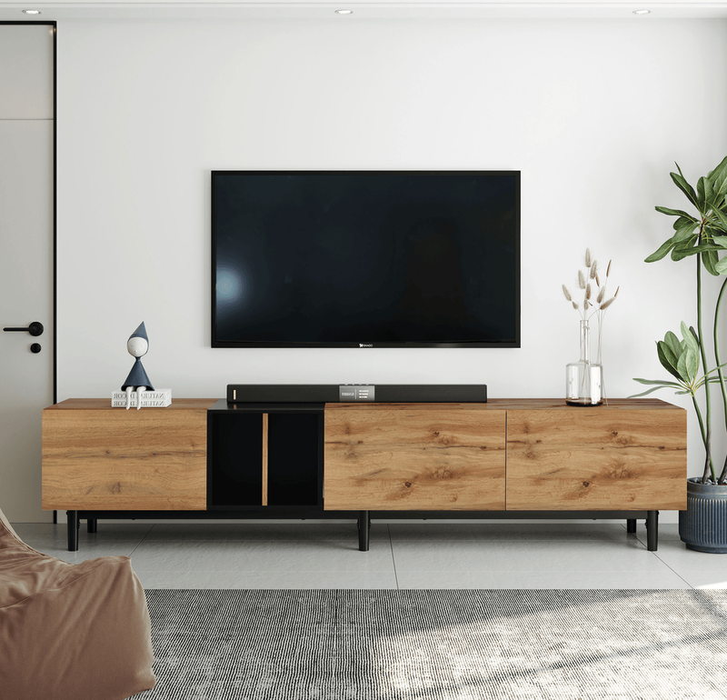 Modern TV Stand For 80'' TV With 3 Doors, Media Console Table, Entertainment Center With Large Storage Cabinet For Living Room, Bedroom_voghion.com