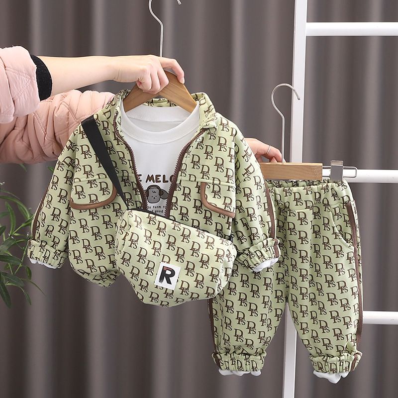 Abiti primaverili per bambini per mamma e bambini, per ragazzi e ragazze, con borsa a tracolla e lettera DR, abiti primaverili in tre pezzi_voghion.com