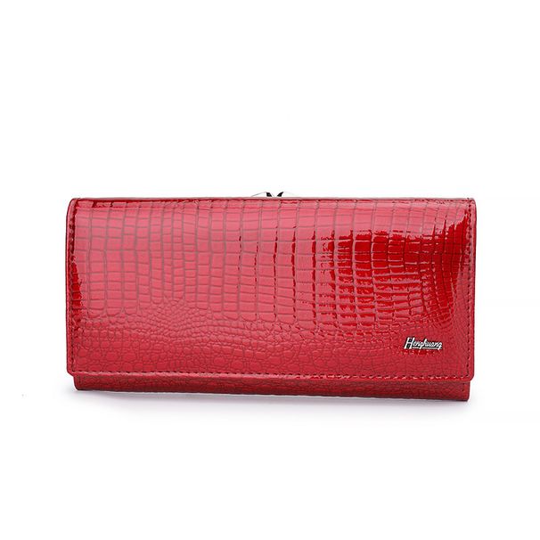 Damväskor Magnetspänne Läderplånbok dam Läderplånbok Krokodilmönster Kohud Clutchplånbok_voghion.com