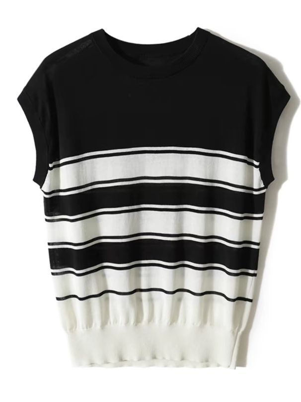 2024 pomeriggio brezza fresca cotone acetato a righe maglia gilet top per le donne ZYN563093MG_voghion.com