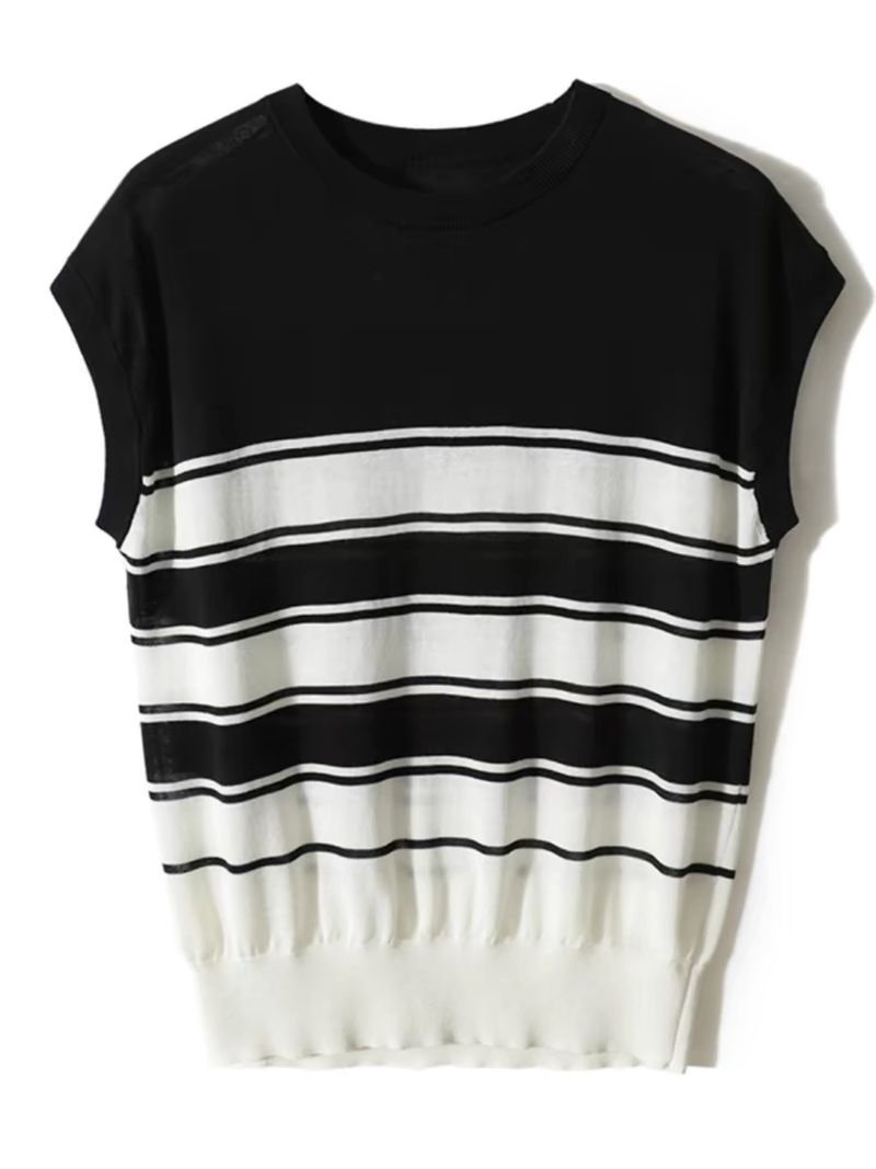 Pull rayé en tricot d'acétate de coton sec à brise fraîche de l'après-midi 2024 pour femme ZYN563093MG_voghion.com