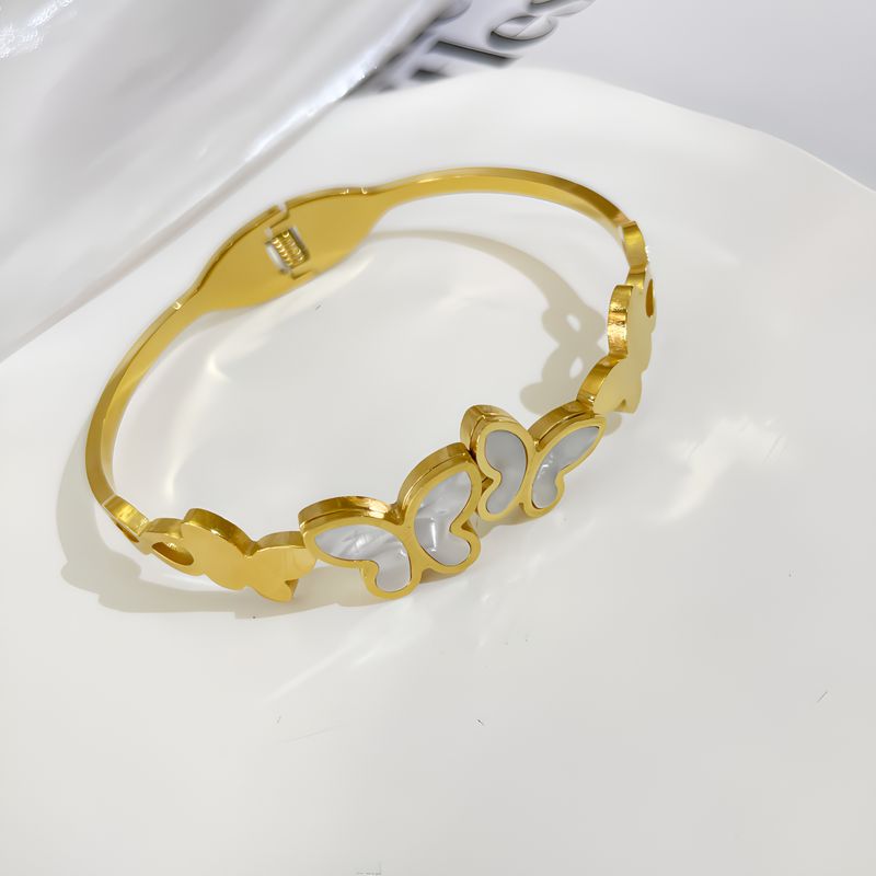 Pulseras de mujer Pulsera de mariposa de nácar blanco de moda y sencilla Oro real engrosado Horno de vacío Galvanoplastia No alergénico_voghion.com