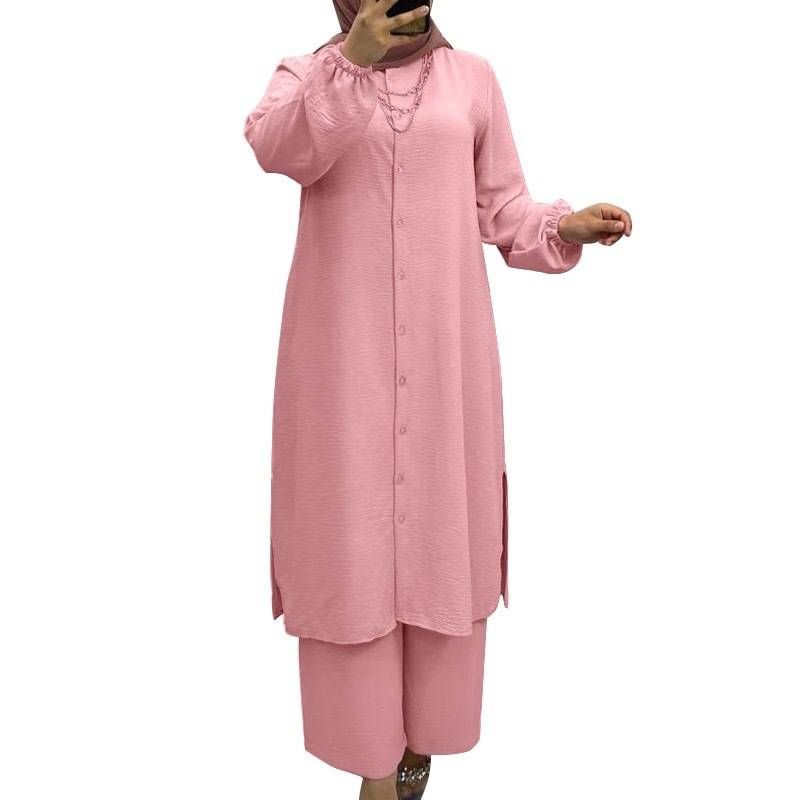 Eid Muslim Set Damen 2-teiliges Hemd Blusen Weite Hosen Musulman Ensemble Dubai Casual Arab Ramadan Kaftan 2025 Outfit Anzüge_voghion.com