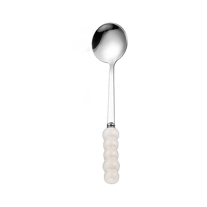 Talheres de Páscoa de alto valor, estilo nórdico, colorido, pérola, cabo de cerâmica, colher de sobremesa, colher de coração para menina, cabo longo, colher de sopa redonda_voghion.com