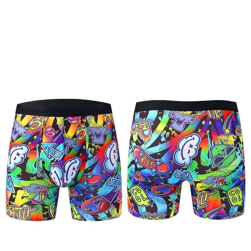 Men's Underwear Colorful Printed Long Leg Men's Boxer Briefs Sports Wear Resistant Extended Boxer Briefs_voghion.com