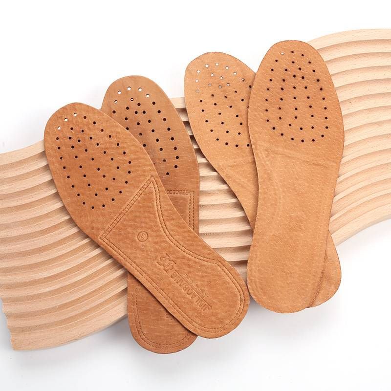 Semelles intérieures en cuir véritable, déodorantes, gaufrées, absorbantes, respirantes, en cuir de vache, massage, antidérapantes, épaisses, pour hommes et femmes_voghion.com
