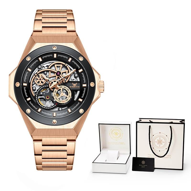 ROERDUM Infinite Cosmos Series Cyberpunk Style Mechanical Movement Steel Bracelet Black Dial With Ruby Inlays - Fashionable & Light Luxury Men's Watch_voghion.com