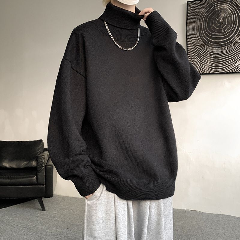 Neuer weicher, klebriger Pullover mit hohem Kragen für Herren. Winter-Strickpullover. Lockerer, einfarbiger, verwobener Untermantel für Herrenstil_voghion.com