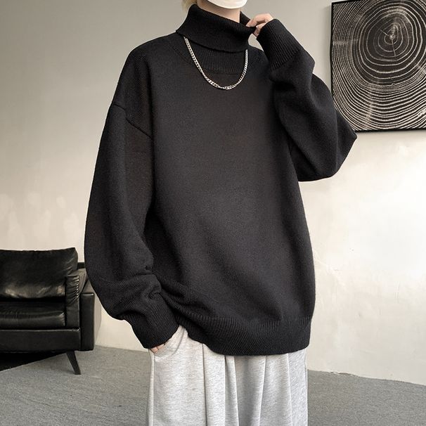 Neuer weicher, klebriger Pullover mit hohem Kragen für Herren. Winter-Strickpullover. Lockerer, einfarbiger, verwobener Untermantel für Herrenstil_voghion.com