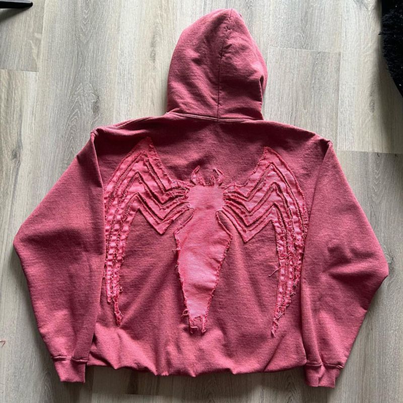 Felpa con cappuccio da uomo con personalità, stile street ragno, patch ricamata, nicchia, nuova tendenza, felpa unisex larga e larga_voghion.com