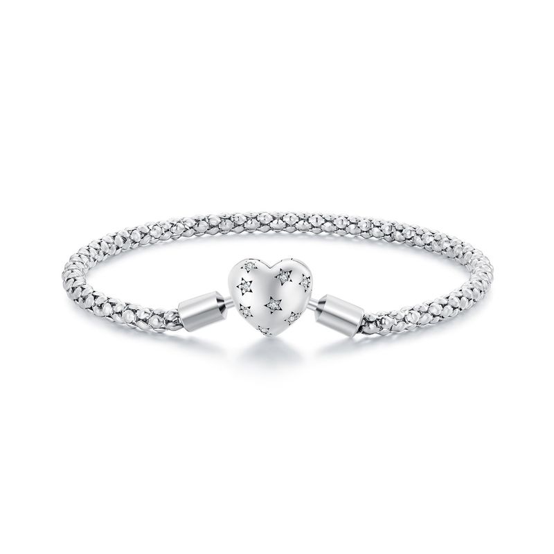 Bracciale base a forma di cuore, bracciale in argento sterling 925 per donna, compatibile con la maggior parte dei charm_voghion.com