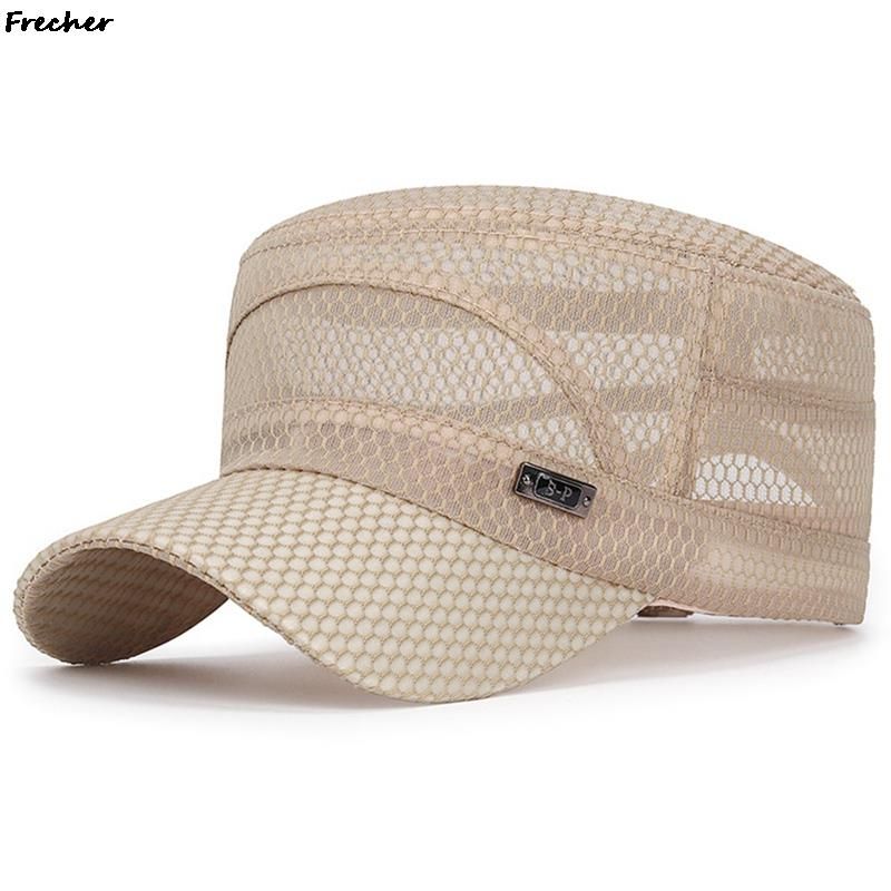 Menn Snapbacks Dame Vintage Mesh Flat Top Solhatt Sommer Utendørs Sykling Visir Fritid Sport Ensfarget Militær_voghion.com