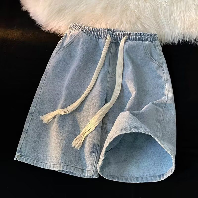 Abbigliamento maschile Pantaloncini in denim lavati e rovinati Pantaloncini estivi da uomo Pantaloncini sottili retrò larghi dritti casual di media lunghezza_voghion.com