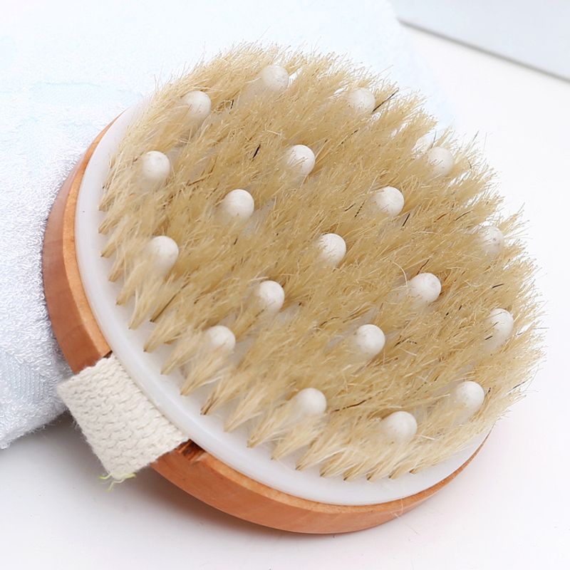 Hot Sales Natural Boar Exfoliating Bath Shower Scrubber  Round Wooden Body Brush Dry Massage Brush_voghion.com