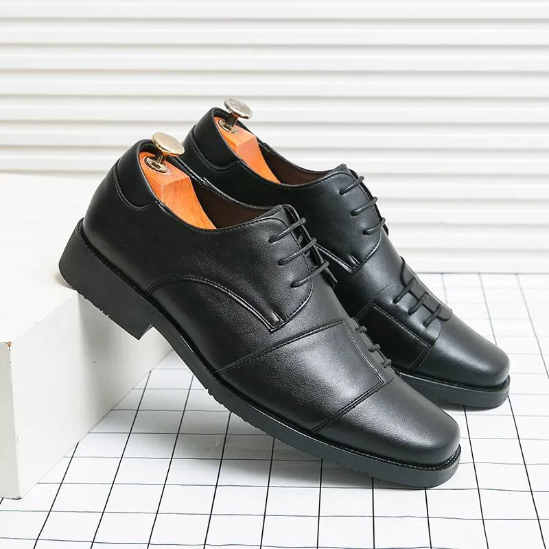 Chaussures pour hommes à bout carré, chaussures derby à lacets en cuir véritable, style britannique, marron, pour robe de banquet et de mariage_voghion.com