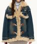 Distressed Denim & Faux Shearling Coat – Oversized Hooded Jacket With Horn Buttons (S-XL)_voghion.com
