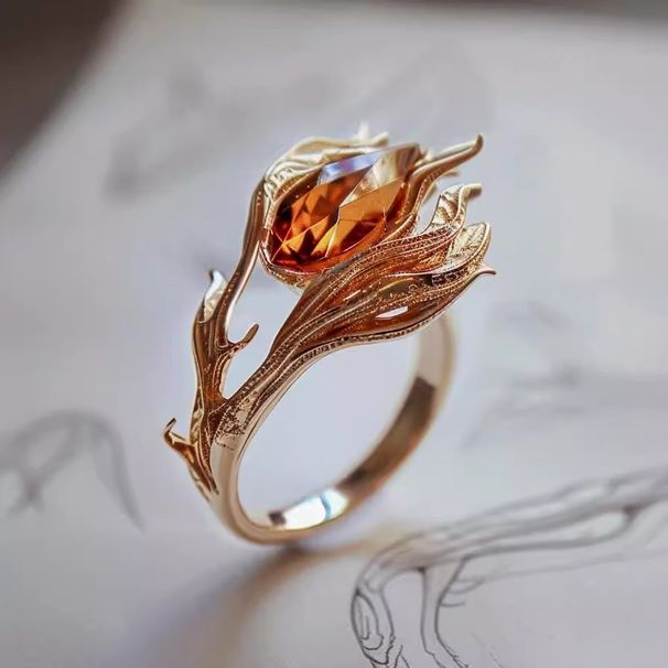 Flame Phoenix Fanta Stone Color Orange Zircon Female Niche Design Ancient Filigree Tourmaline Colorful Gemstone Diamond_voghion.com