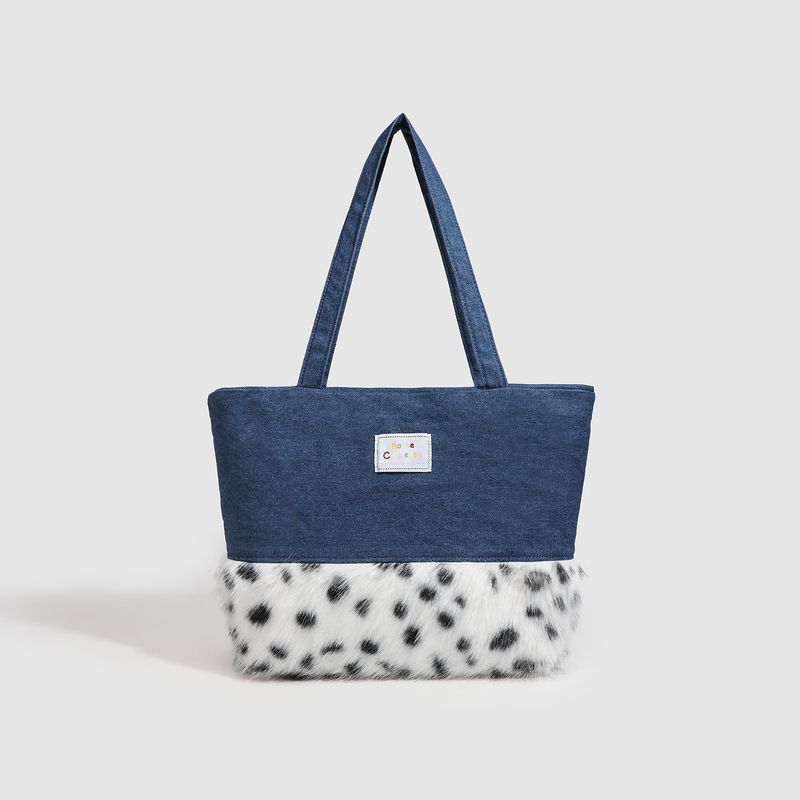 Denim Shaggy Large Capacity Women's 2025 New Spring Splicing Student Class Fashion Y2K Bag Stylish Versatile Casual Daily_voghion.com