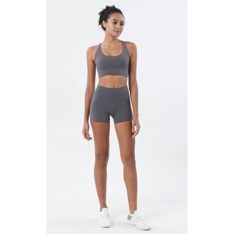 Double-sided Grinding Three-quarter Pants Yoga Pants Women In Europe And The United States High-waisted Hip Peach Hip Sports Shorts_voghion.com