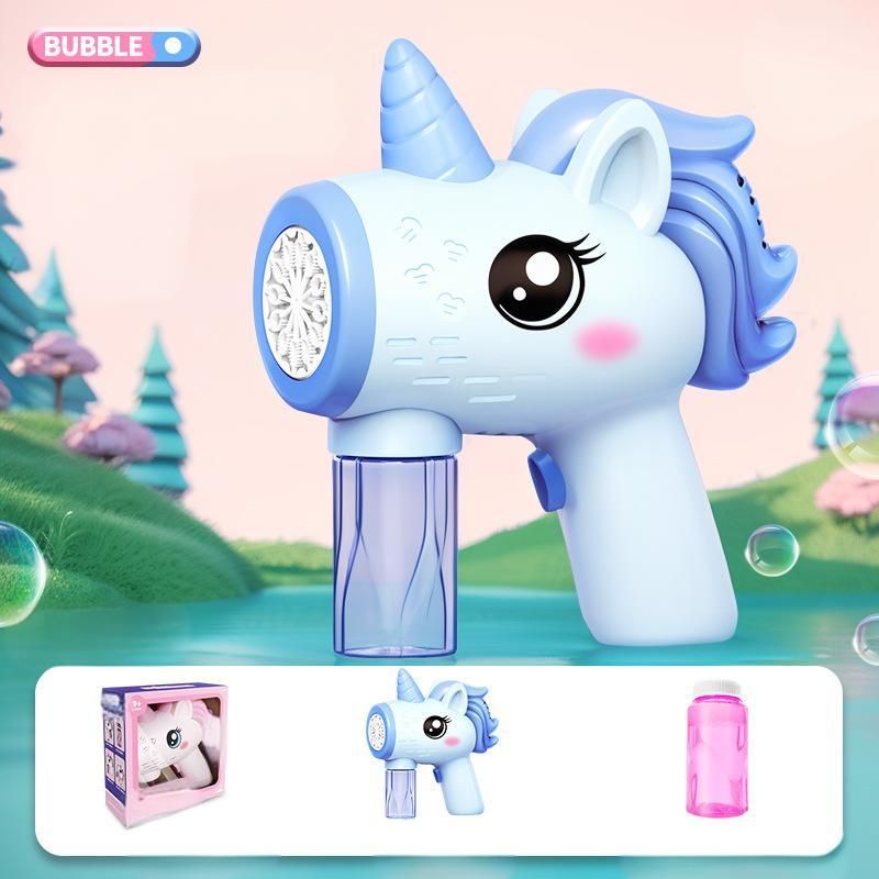 Unicorn Rocket Bubble Blaster - Automatyczny pistolet do baniek mydlanych LED dla dzieci Przenośna maszyna do baniek mydlanych z ponad 600 baniek/min. Zabawka na imprezę na świeżym powietrzu i do zabawy w parku_voghion.com
