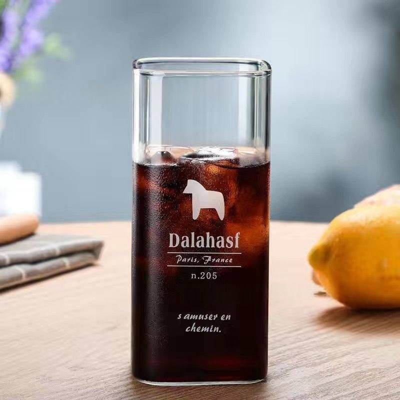 Square Glass Cup With Straw & Cartoon Prints - 350ml Microwave Safe, Heat Resistant Borosilicate Glass - Cute Gift For Women, Kids Office Gifts_voghion.com