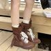 Botas de boxe femininas Cameido, moda marrom, cano médio, casuais, com cadarço, esportivas para o outono_voghion.com