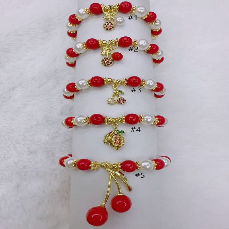 Heißer Verkauf Handgemachte Elastische Schnur Rot Runde Perlen Perle Kirsche Zitrone Armband_voghion.com