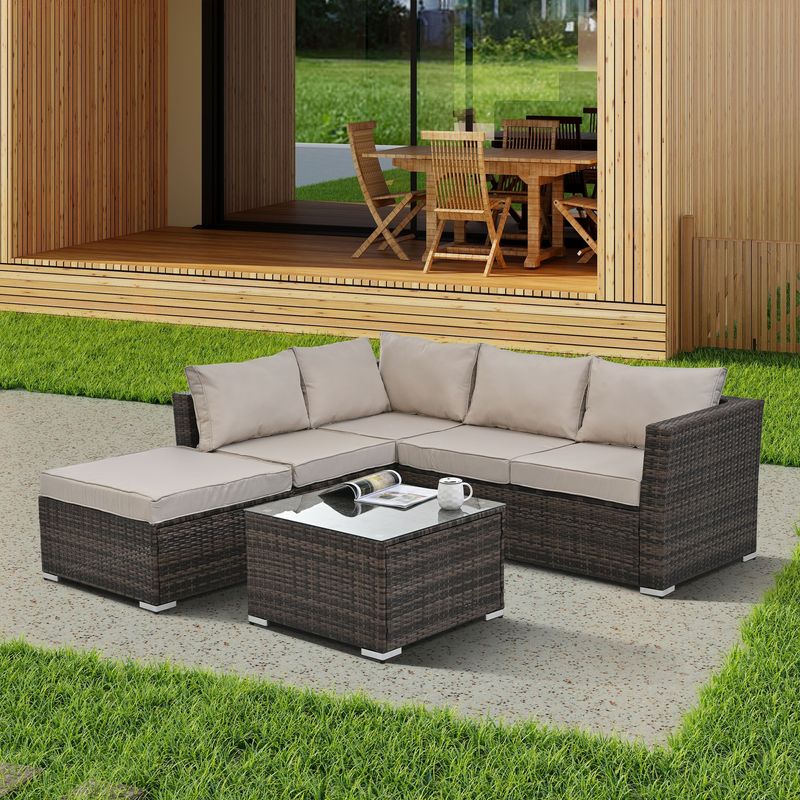 Patio Furniture, Outdoor Furniture, Seasonal PE Wicker Furniture, 4 Set Wicker Furniture With Tempered Glass Coffee Table_voghion.com