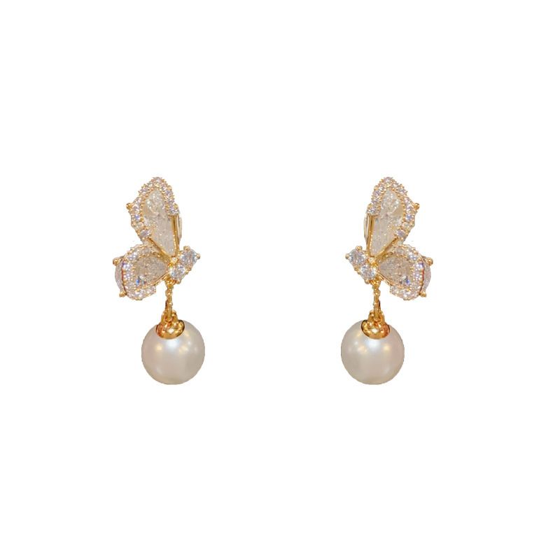 Orecchini a forma di farfalla in zircone con design di nicchia unico per donna, eleganti orecchini a forma di ago in argento di alta qualità, leggeri e di lusso._voghion.com