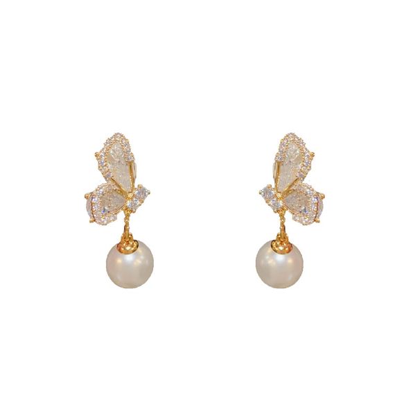 Orecchini a forma di farfalla in zircone con design di nicchia unico per donna, eleganti orecchini a forma di ago in argento di alta qualità, leggeri e di lusso._voghion.com