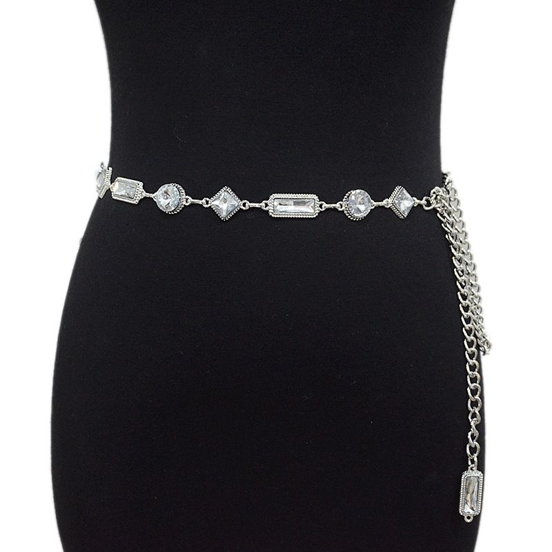 Nueva cintura con incrustaciones acrílicas para decoración informal de mujer, cinturón de cadena de metal de cristal con falda y abrigo_voghion.com