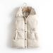 Women's Quilted Vest With Stand Collar, Lightweight Padded Coat, Loose Fit Casual Jacket, Open Front Sleeveless Outerwear For Fall Winter_voghion.com