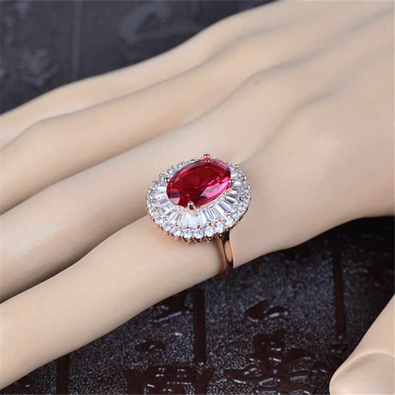 Light luxury flash oval ruby ring, slightly set zircon ring, Valentine's Day gift._voghion.com