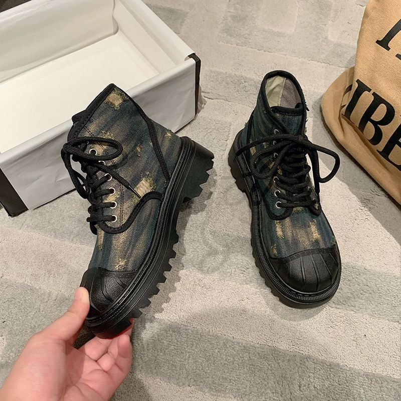 Shell Head Beggar Hole High Top Canvas Shoes Women S Autumn New Ins Trend Niche Thick Soled Martin Boots_voghion.com