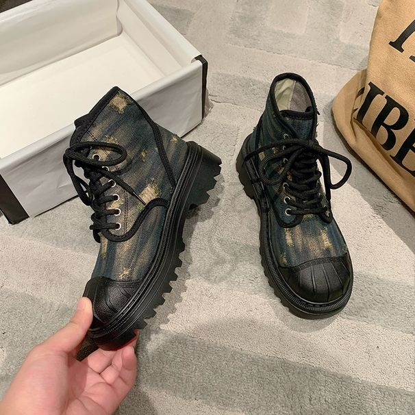 Shell Head Beggar Hole High Top Canvas Shoes Women S Autumn New Ins Trend Niche Thick Soled Martin Boots_voghion.com