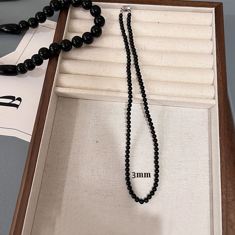 Blogger Fever Collana con perline rotonde in onice nero dello stesso stile per donna, versatile catena con perline per clavicola, di alta qualità_voghion.com