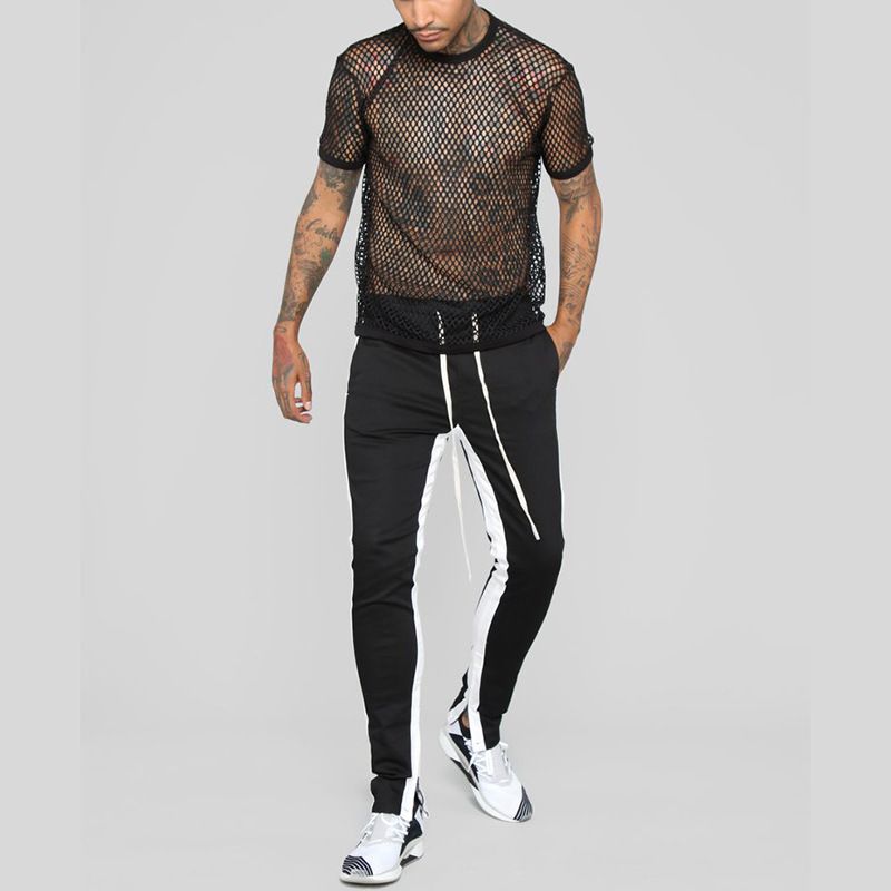 Abbigliamento da uomo AT342 da uomo 2024 primavera ed estate maglia girocollo maglia camicia cava a maniche corte T-shirt 200 libbre abbigliamento da uomo grasso alla moda_voghion.com