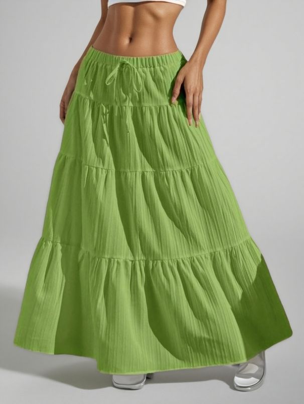 Eleganter weißer Midirock mit Bindegürtel – fließender A-Linien-Langrock für Damen, bequemes und stylisches Freizeitkleid_voghion.com